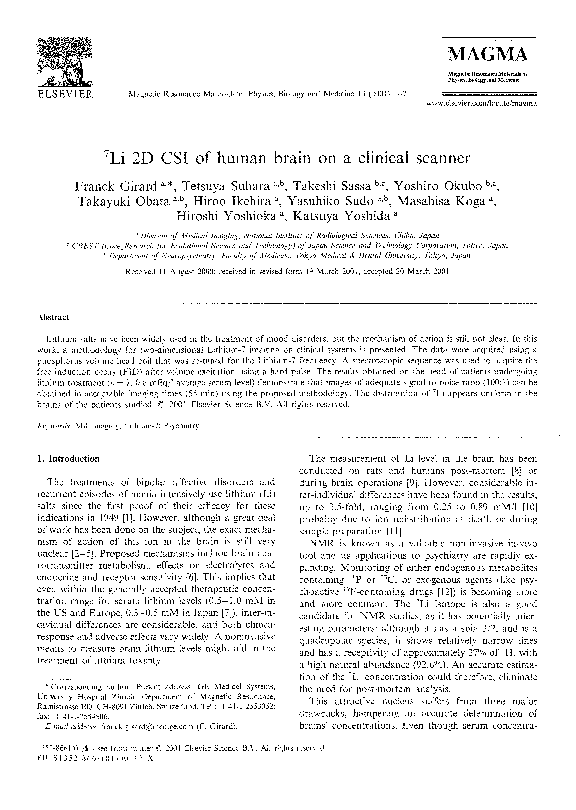 First page of “7Li 2D CSI of human brain on a clinical scanner”