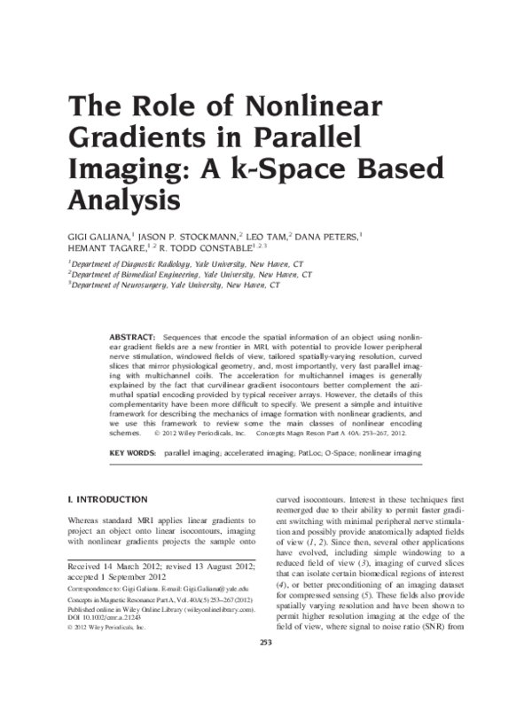 First page of “The role of nonlinear gradients in parallel imaging: A k-space based analysis”