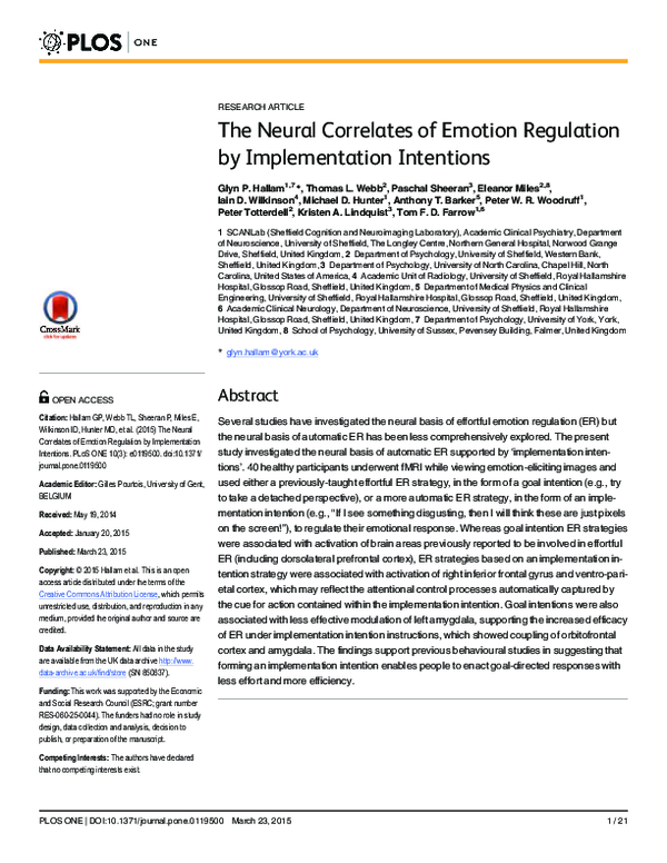 First page of “The Neural Correlates of Emotion Regulation by Implementation Intentions”