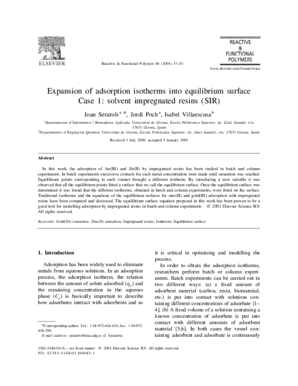 First page of “Expansion of adsorption isotherms into equilibrium surface”