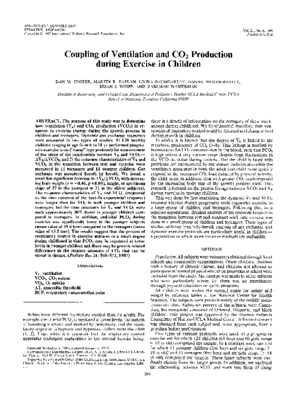 First page of “Coupling of Ventilation and CO2 Production during Exercise in Children”