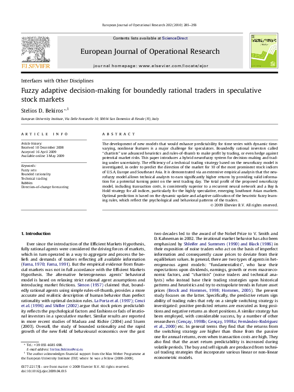 First page of “Fuzzy adaptive decision-making for boundedly rational traders in speculative stock markets”