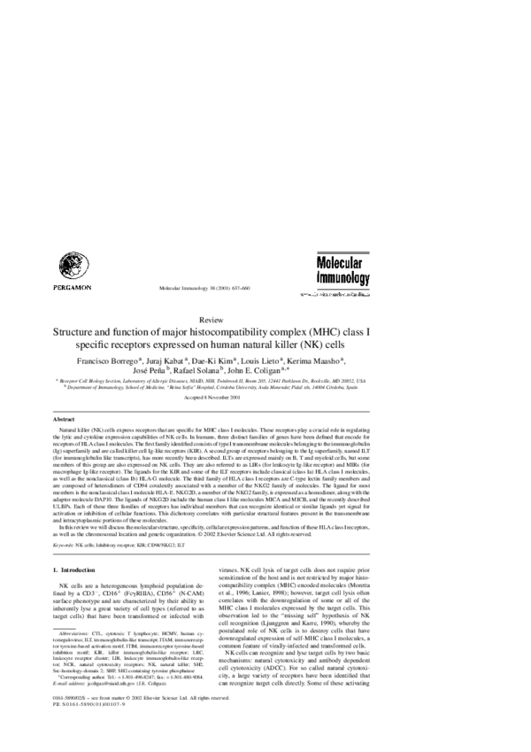 First page of “Structure and function of major histocompatibility complex (MHC) class I specific receptors expressed on human natural killer (NK) cells”