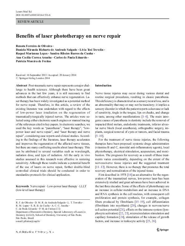 First page of “Benefits of laser phototherapy on nerve repair”