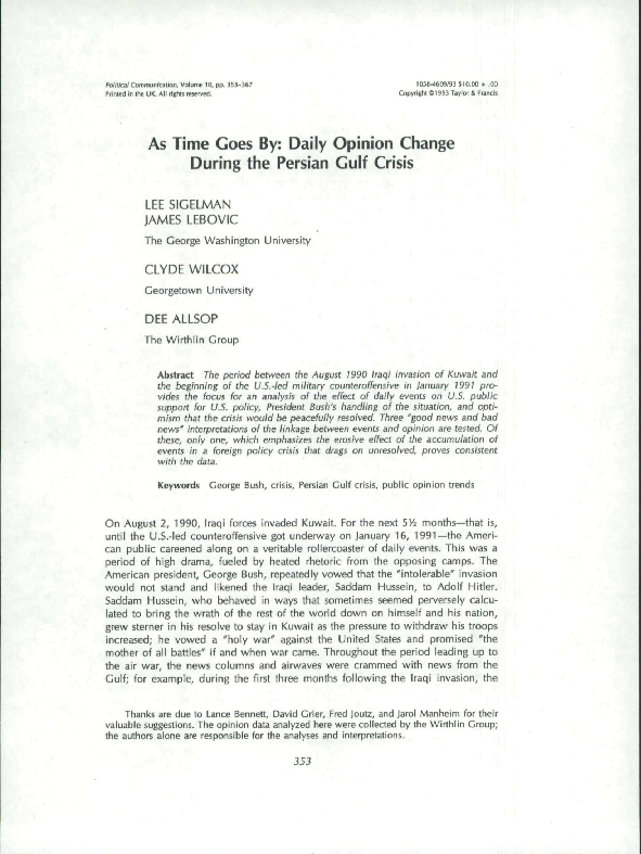 First page of “As Time Goes By: Daily Opinion Change During the Persian Gulf Crisis”