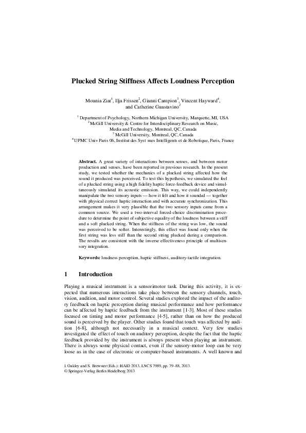 First page of “Plucked String Stiffness Affects Loudness Perception”