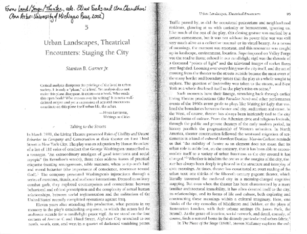 First page of ““Urban Landscapes, Theatrical Encounters: Staging the City" (2002)”