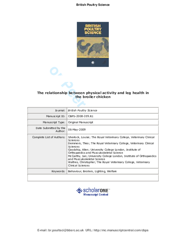First page of “The relationship between physical activity and leg health in the broiler chicken”
