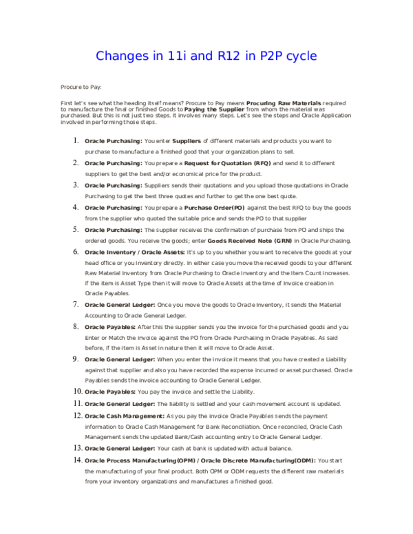 First page of “Changes in 11i and R12 in P2P Cycle”