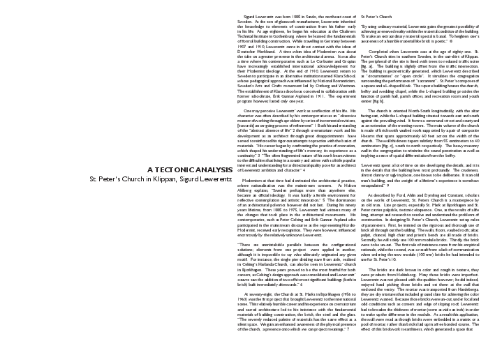 First page of “A TECTONIC ANALYSIS St. Peter’s Church in Klippan, Sigurd Lewerentz”