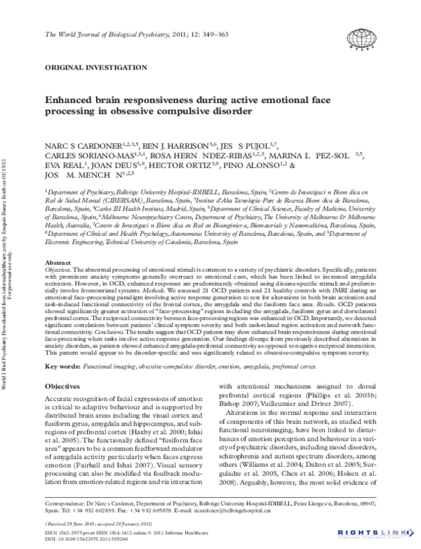 First page of “Enhanced brain responsiveness during active emotional face processing in obsessive compulsive disorder”