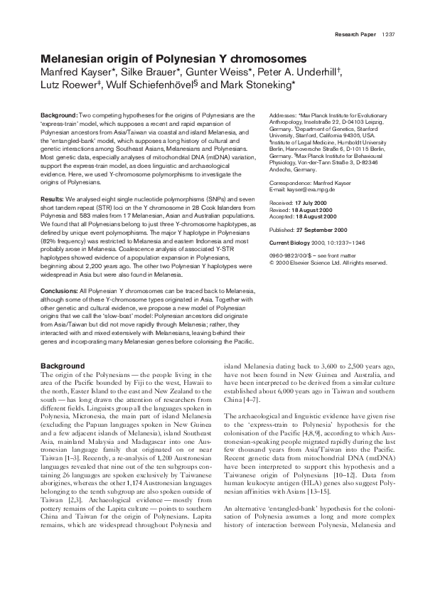 First page of “Melanesian origin of Polynesian Y-chromosomes”