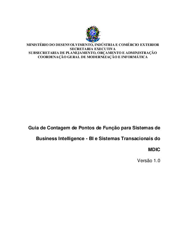 First page of “MINISTÉRIO DO DESENVOLVIMENTO, INDÚSTRIA E COMÉRCIO EXTERIOR SECRETARIA EXECUTIVA SUBSECRETARIA DE PLANEJAMENTO, ORÇAMENTO E ADMINISTRAÇÃO COORDENAÇÃO GERAL DE MODERNIZAÇÃO E INFORMÁTICA”