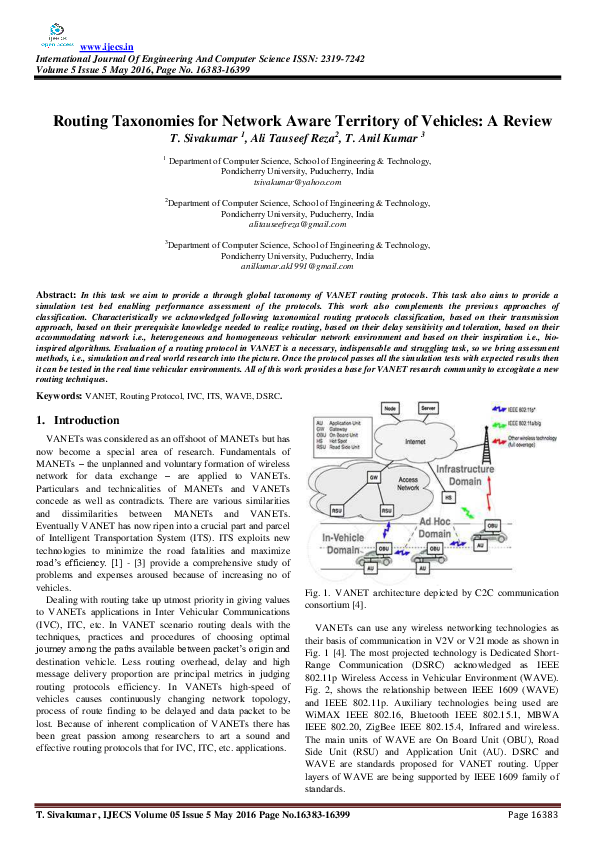 First page of “Routing Taxonomies for Network Aware Territory of Vehicles: A Review”