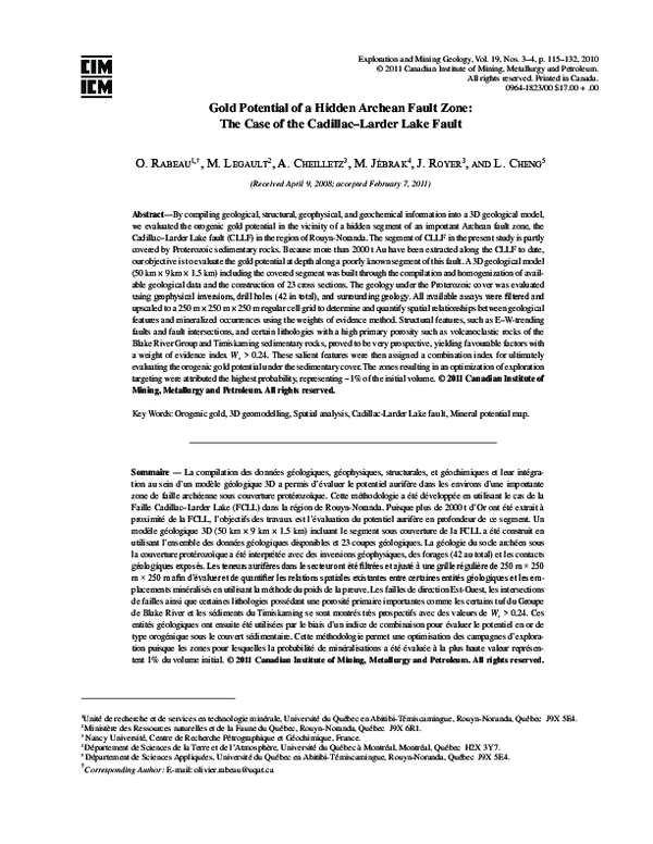 First page of “Gold Potential of a Hidden Archean Fault Zone: The Case of the Cadillac-Larder Lake Fault”