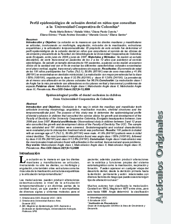 First page of “Perfil epidemiológico de oclusión dental en niños que consultan a la Universidad Cooperativa de Colombia”