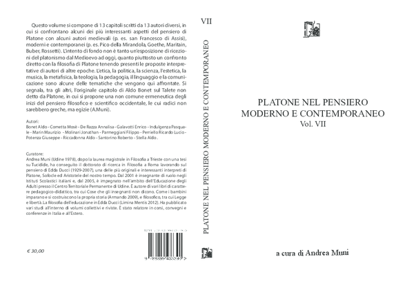 First page of “Andrea Muni (eds), Platão no pensamento moderno e contemporâneo (Platone nel pensiero moderno e contemporaneo), vol. VII, Limina Mentis Publisher, Villasanta (Italia), Julho 2016. 245 pp. ISBN: 9788899433390. ISBN-13: 9788899433390.”