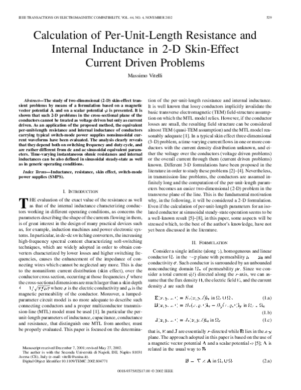 First page of “Calculation of per-unit-length resistance and internal inductance in 2-D skin-effect current driven problems”