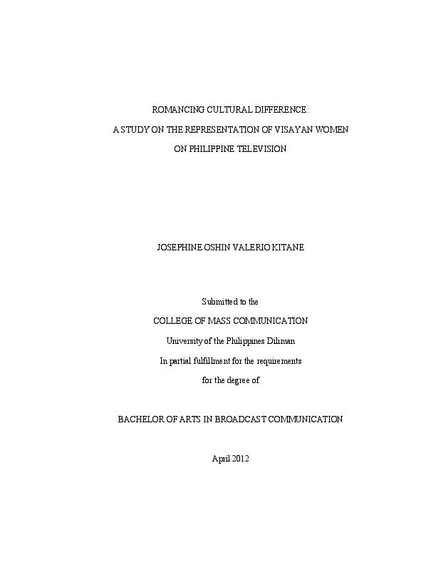 First page of “ROMANCING CULTURAL DIFFERENCE: A STUDY ON THE REPRESENTATION OF VISAYAN WOMEN ON PHILIPPINE TELEVISION”