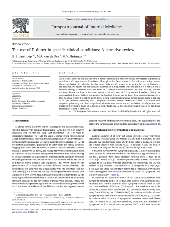 First page of “The use of D-dimer in specific clinical conditions: A narrative review”