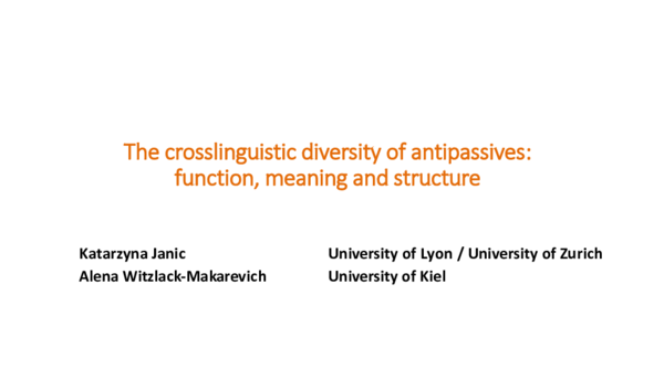 First page of “The crosslinguistic diversity of antipassives: function, meaning and structure”