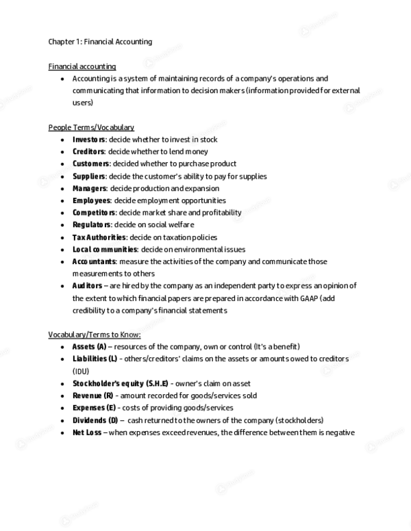 First page of “Chapter 1: Financial Accounting”