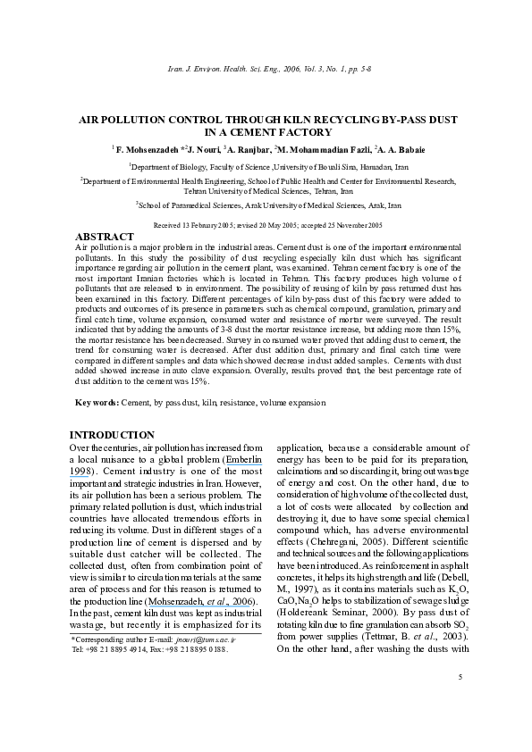 First page of “Air pollution control through kiln recycling by-pass dust in a cement factory”