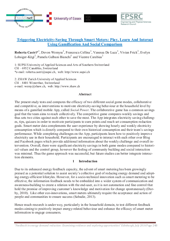 First page of “Triggering Electricity-Saving Through Smart Meters: Play, Learn And Interact Using Gamification And Social Comparison”