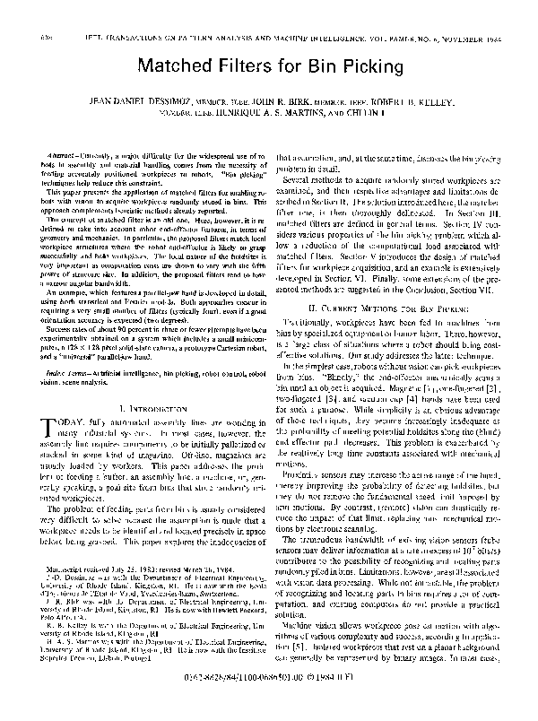 First page of “Matched Filters for Bin Picking”