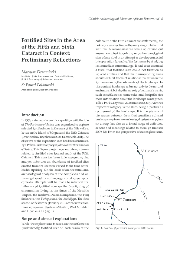 First page of “(2013[2016], with M. Drzewiecki) Fortified Sites in the Area of the Fifth and Sixth Cataract in Contexts. Preliminary Reflections”