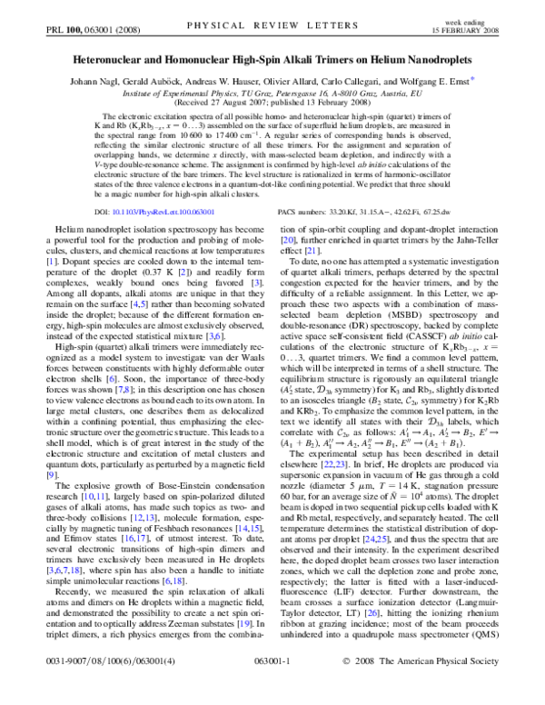 First page of “Heteronuclear and Homonuclear High-Spin Alkali Trimers on Helium Nanodroplets”