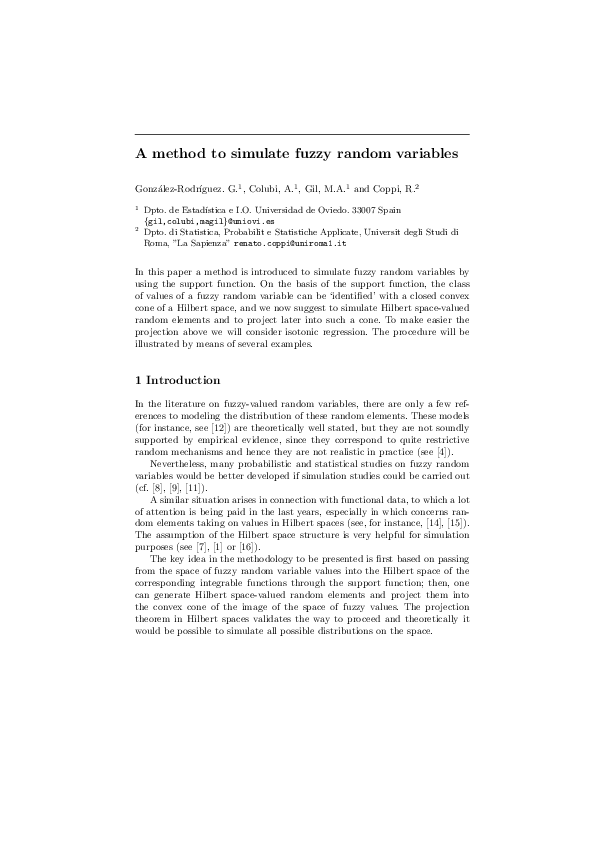 First page of “A method to simulate fuzzy random variables”