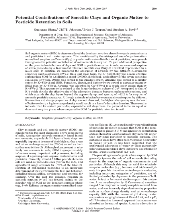 First page of “Potential Contributions of Smectite Clays and Organic Matter to Pesticide Retention in Soils”