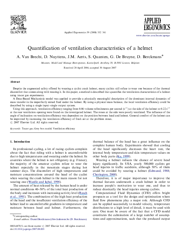 First page of “Quantification of ventilation characteristics of a helmet”