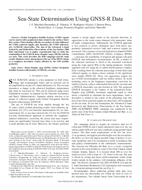 First page of “Sea-State Determination Using GNSS-R Data”