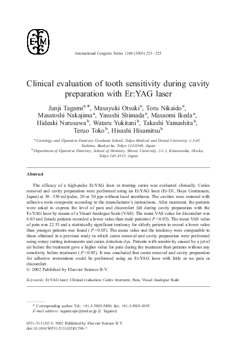 First page of “Clinical evaluation of tooth sensitivity during cavity preparation with Er:YAG laser”