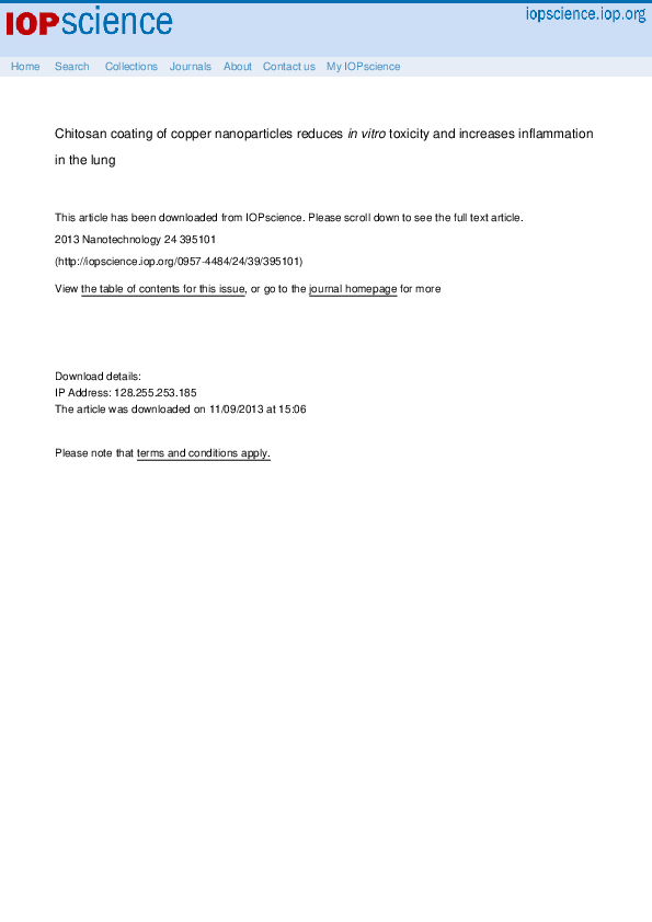 First page of “Chitosan coating of copper nanoparticles reduces in vitro toxicity and increases inflammation in the lung”