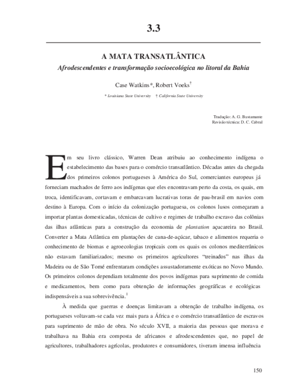 First page of “A Mata Transatlântica: Afrodescendentes e transformação socioecológica no litoral da Bahia [The Transatlantic Forest: Afro-descendants and socioecological change on the Bahian coast]”