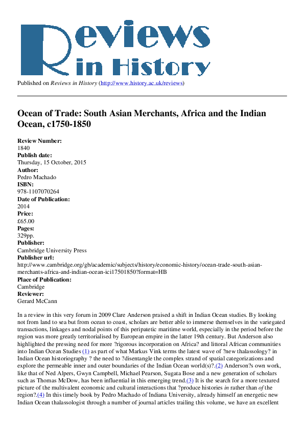 First page of “Review of Ocean of Trade”