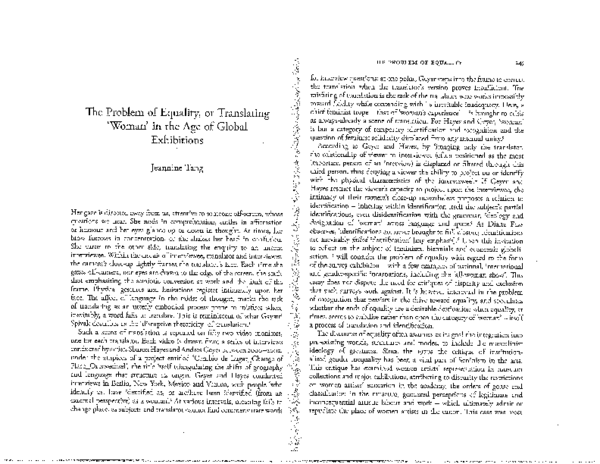 First page of “The Problem of Equality, or Translating 'Woman' in the Age of Global Exhibitions”