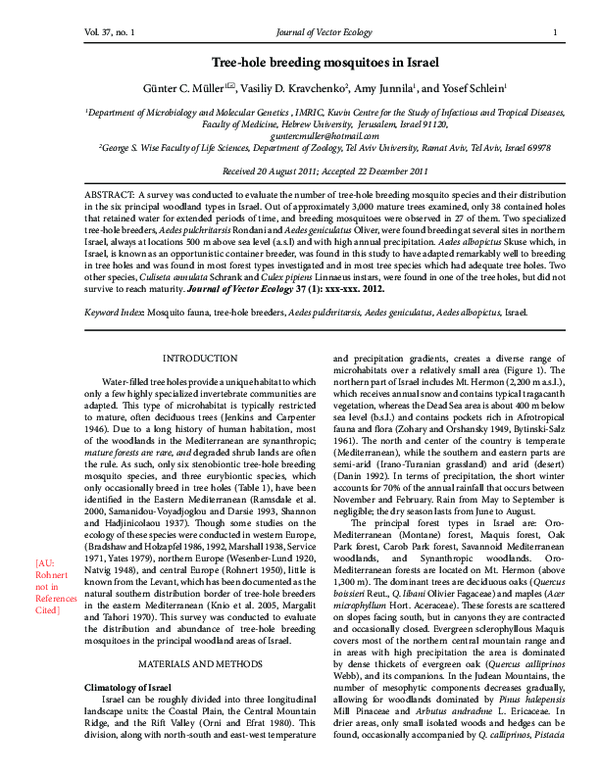 First page of “Tree-hole breeding mosquitoes in Israel”