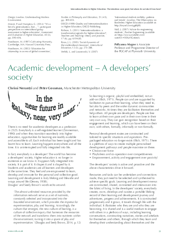 First page of “Academic Development, a developers society”