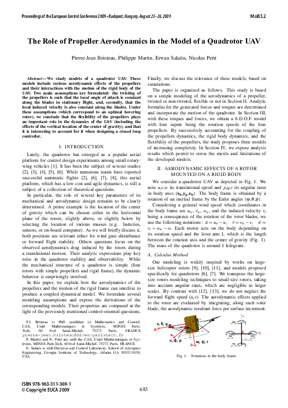 First page of “The Role of Propeller Aerodynamics In the Model of a Quadrotor UAV”