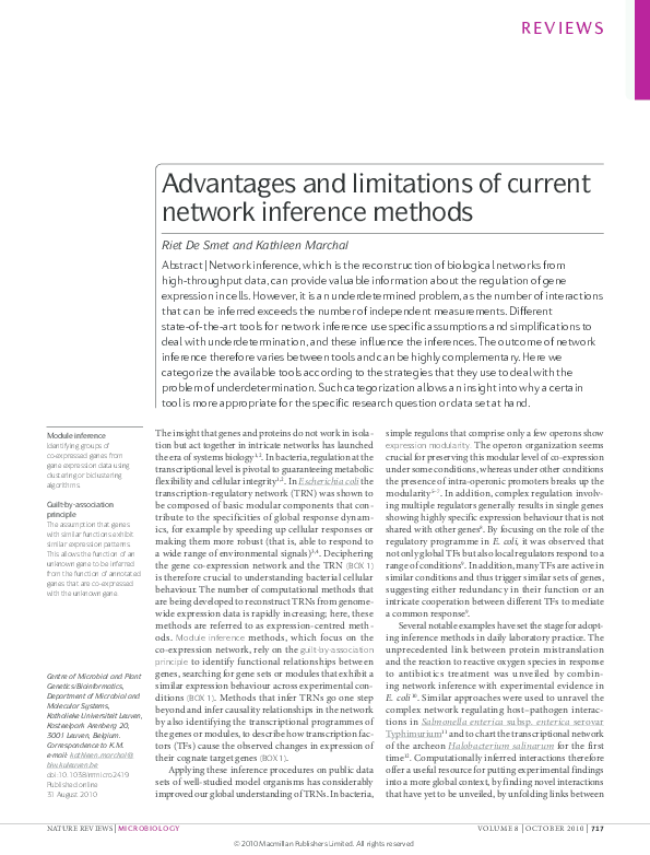 First page of “Advantages and limitations of current network inference methods”