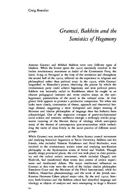 First page of “Gramsci, Bakhtin and the Semiotics of Hegemony (1996)”