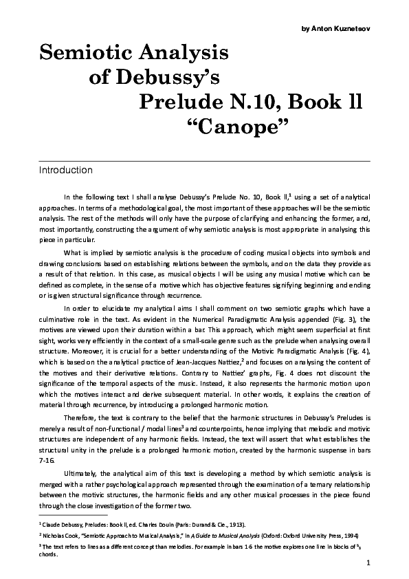 First page of “Semiotic Analysis of Debussy's Prelude N.10, Book ll "Canope"”