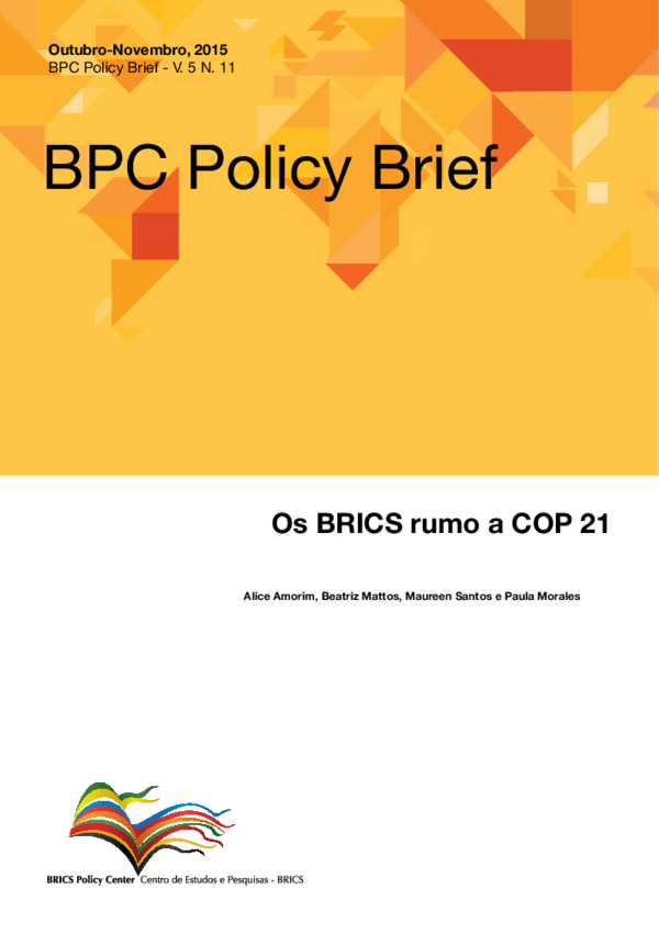 First page of “Policy Brief: Os BRICS rumo a COP 21”