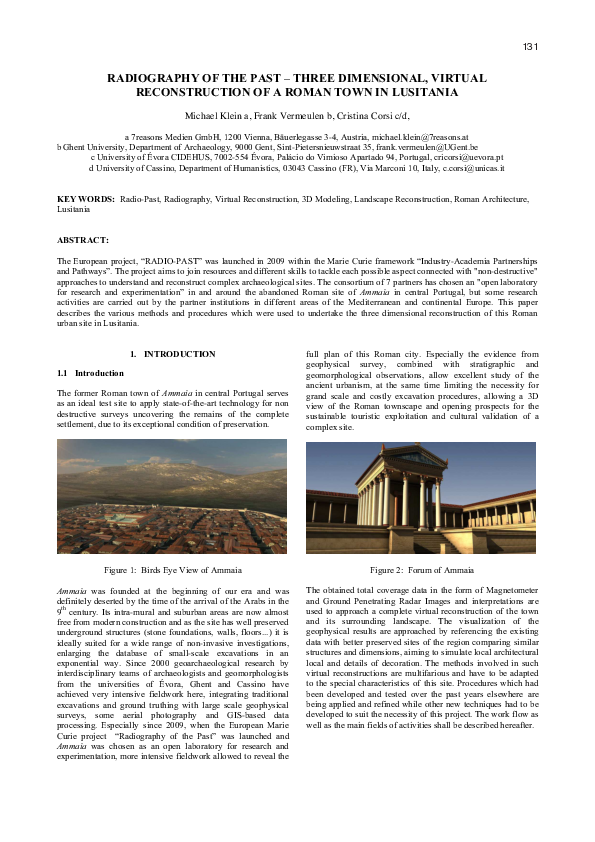 First page of “Radiography of the Past - Three Dimensional, Virtual Reconstruction of a Roman Town in Lusitania”