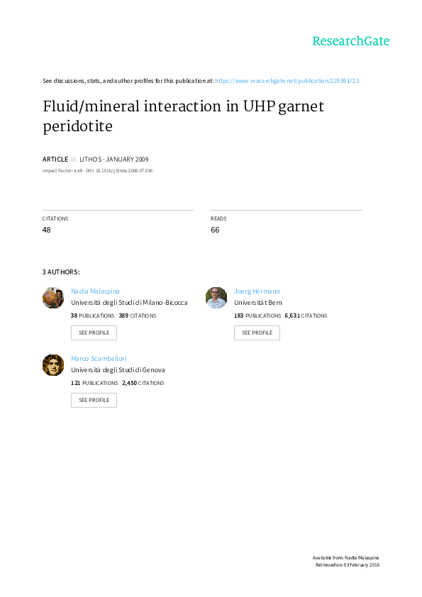 First page of “Fluid/mineral interaction in UHP garnet peridotite”