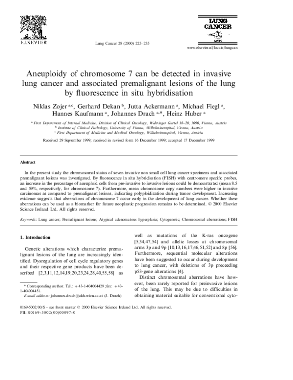 First page of “Aneuploidy of chromosome 7 can be detected in invasive lung cancer and associated premalignant lesions of the lung by fluorescence in situ hybridisation”